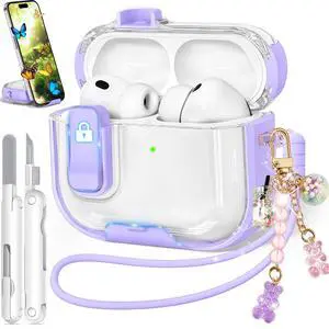 for Airpods Pro 3 Case 2025, Anti-Yellowing Clear Case for Airpods Pro 3 with Secure Lock & Phone Stand, Soft TPU Drop Protection Cover with Cleaning Kit (Purple) for Airpods Pro 3 Case 2025, Anti-Yellowing Clear Case for Airpods Pro 3 with Secure Lock & Phone Stand, Soft TPU Drop Protection Cover with Cleaning Kit (Purple)