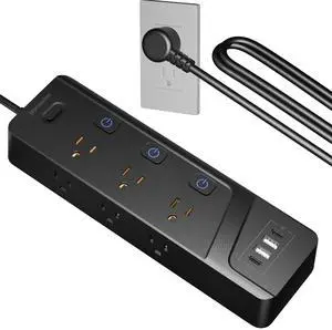 Power Strip Surge Protector with Individual Switches, 6 Widely Spaced Outlets with 2 USB C and 2 USB A, 6 ft Extension Cord with On Off Switch, 1500J, Flat Plug, Wall Mount for Home Office Dorm, Black Power Strip Surge Protector with Individual Switches, 6 Widely Spaced Outlets with 2 USB C and 2 USB A, 6 ft Extension Cord with On Off Switch, 1500J, Flat Plug, Wall Mount for Home Office Dorm, Black