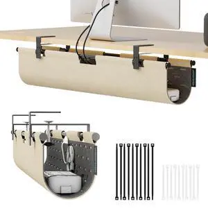No Drill Under Desk Cable Management Tray, 30" Felt Cord Organizer | Clamp or Screw Mount, Converts to Privacy Panel, Pegboard Design, Wire Management for Standing Desk & Home Office No Drill Under Desk Cable Management Tray, 30" Felt Cord Organizer | Clamp or Screw Mount, Converts to Privacy Panel, Pegboard Design, Wire Management for Standing Desk & Home Office