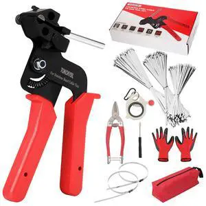 Stainless Steel Cable Tie Gun Set Heavy Duty Metal Zip Tie Tool Kit with 150PCS Self-Locking Ties, Adjustable Fastening & Cutting Tool for Outdoor Fencing, Exhaust Pipes(Red) Stainless Steel Cable Tie Gun Set Heavy Duty Metal Zip Tie Tool Kit with 150PCS Self-Locking Ties, Adjustable Fastening & Cutting Tool for Outdoor Fencing, Exhaust Pipes(Red)