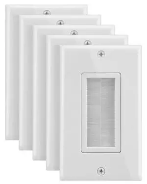 1-Gang Brush Style Passthrough Low Voltage Wall Plate - 5 Pack | Single Gang In-Wall Installation Faceplate Insert for Speaker Wires, Coaxial Cables, HDMI, or Network Phone Cord Routing 1-Gang Brush Style Passthrough Low Voltage Wall Plate - 5 Pack | Single Gang In-Wall Installation Faceplate Insert for Speaker Wires, Coaxial Cables, HDMI, or Network Phone Cord Routing