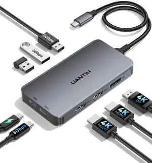 Laptop Docking Station 3 Monitors, 8-in-1 USB C Dock with 2 HDMI, DP | Docking Station with 4K@60Hz Dual HDMI, DisplayPort, USBA & C Data, 100W PD, Type C Dongle Multiport Adapter for Dell,HP Laptop Docking Station 3 Monitors, 8-in-1 USB C Dock with 2 HDMI, DP | Docking Station with 4K@60Hz Dual HDMI, DisplayPort, USBA & C Data, 100W PD, Type C Dongle Multiport Adapter for Dell,HP