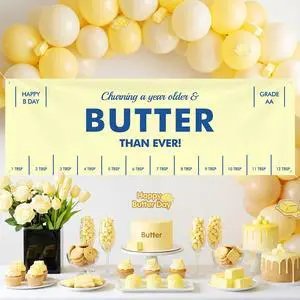 Butter Party Decorations 72 x 24 Inch Salted Butter Themed Backdrop Banner | 1st Birthday Party Background Yellow Funny Butter Foodie Baking Indoor Outdoor Photo Props Supplies Table Runner Butter Party Decorations 72 x 24 Inch Salted Butter Themed Backdrop Banner | 1st Birthday Party Background Yellow Funny Butter Foodie Baking Indoor Outdoor Photo Props Supplies Table Runner