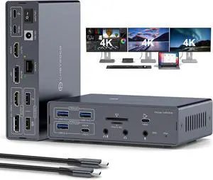 USB C Docking Station 3 Monitors for MacBook Air Pro Triple 4K@60Hz Extended Display with Dsiplaylink for M5 M4 M3 M2 M1 Laptop USB Dock with 2 HDMI & 2 DisplayPort, PD 100W, QC 18W, USB 3.2 10 Gbps USB C Docking Station 3 Monitors for MacBook Air Pro Triple 4K@60Hz Extended Display with Dsiplaylink for M5 M4 M3 M2 M1 Laptop USB Dock with 2 HDMI & 2 DisplayPort, PD 100W, QC 18W, USB 3.2 10 Gbps