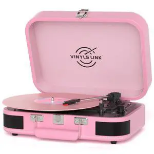 Vinyl Record Player 3 Speed Bluetooth Turntable Belt Drive LP Play Portable Suitcase Record Player Built-in Speaker with EQ Mode USB Recording RCA Output/AUX Input Headphone Jack Pink Vinyl Record Player 3 Speed Bluetooth Turntable Belt Drive LP Play Portable Suitcase Record Player Built-in Speaker with EQ Mode USB Recording RCA Output/AUX Input Headphone Jack Pink