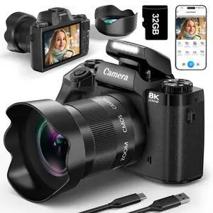 8K Digital Cameras for Photography,64MP WiFi Vlogging Camera for YouTube | 4" Touch Screen,Dual Lens,16X Digital Zoom,Flash,3000mAH Battery,Hot Shoe & 32GB TF Card 8K Digital Cameras for Photography,64MP WiFi Vlogging Camera for YouTube | 4" Touch Screen,Dual Lens,16X Digital Zoom,Flash,3000mAH Battery,Hot Shoe & 32GB TF Card