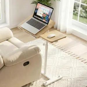 Rolling Table for Laptop Stand, Height and Angle Adjustable Over Bed Table with Wheels, Tilt-Top Laptop Desk for Couch with Cup Holder, Bed Table Tray for Eating (Oak) Rolling Table for Laptop Stand, Height and Angle Adjustable Over Bed Table with Wheels, Tilt-Top Laptop Desk for Couch with Cup Holder, Bed Table Tray for Eating (Oak)