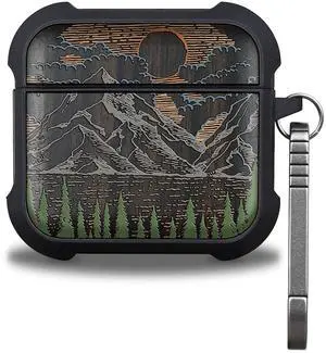 Black Solid Wood for AirPods 4 Case (2024) (USB-C), Mountain Dawn | AirPods 4th Generation Case with Quick Released Keychain, Soft Shockproof TPU Cover, Art Painting Hand-Drawn Style Black Solid Wood for AirPods 4 Case (2024) (USB-C), Mountain Dawn | AirPods 4th Generation Case with Quick Released Keychain, Soft Shockproof TPU Cover, Art Painting Hand-Drawn Style