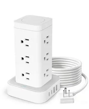 Power Strip Tower with Multiple Outlets, Flat Plug Surge Protector 1800J Tower Extension Cord with 12 AC Outlets 4 USB Ports, 16-in-1 10FT Power Strip Tower, for Home Office Dorm Room,White Power Strip Tower with Multiple Outlets, Flat Plug Surge Protector 1800J Tower Extension Cord with 12 AC Outlets 4 USB Ports, 16-in-1 10FT Power Strip Tower, for Home Office Dorm Room,White