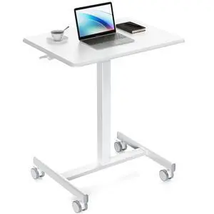 Small Mobile Standing Desk, Rolling Laptop Computer Carts, Portable Laptop Desk with Wheels, Adjustable Height Table for Home Office, White Small Mobile Standing Desk, Rolling Laptop Computer Carts, Portable Laptop Desk with Wheels, Adjustable Height Table for Home Office, White