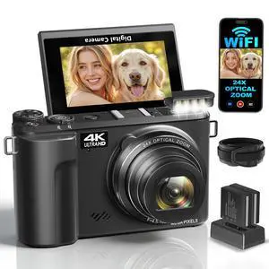 4K Digital Camera for Photography with 24X Optical Zoom & WiFi Vlog Cameras | 88MP Autofocus Vlogging Camera for YouTube with 3" 180° Flip Screen, 2 Batteries & Shoulder Strap, Black 4K Digital Camera for Photography with 24X Optical Zoom & WiFi Vlog Cameras | 88MP Autofocus Vlogging Camera for YouTube with 3" 180° Flip Screen, 2 Batteries & Shoulder Strap, Black