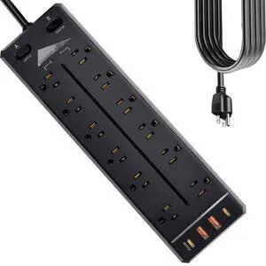 Heavy Duty Power Strip Surge Protector,20A 2500W,Widely 12 Outlets/Dual Switches,20W Fast Charging/PD 20W/QC3.0,350 Joules Protection,12 Gauge 6.5ft Cord, Commercial Heavy Duty Power Strip Surge Protector,20A 2500W,Widely 12 Outlets/Dual Switches,20W Fast Charging/PD 20W/QC3.0,350 Joules Protection,12 Gauge 6.5ft Cord, Commercial