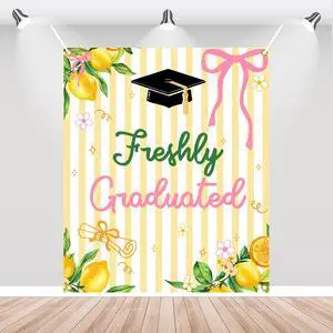 Freshly Graduated Backdrop Banner - 2026 Graduation Lemonade Bar Decoration, Lemon Themed Graduation Party Photo Props, Class of 2026 Sign, Congrats Grad Banner, 51 * 61 Inch Freshly Graduated Backdrop Banner - 2026 Graduation Lemonade Bar Decoration, Lemon Themed Graduation Party Photo Props, Class of 2026 Sign, Congrats Grad Banner, 51 * 61 Inch