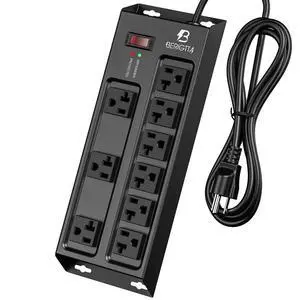 Heavy Duty Metal Power Strip, 20 AMP Surge Protector with 9 Outlets, 12 Gauge Industrial Strength for Shop & Garage Use, 6 FT Extension Cord Included, Durable T-Slot Design (6FT) Heavy Duty Metal Power Strip, 20 AMP Surge Protector with 9 Outlets, 12 Gauge Industrial Strength for Shop & Garage Use, 6 FT Extension Cord Included, Durable T-Slot Design (6FT)