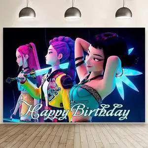 Demon Hunters Girls Birthday Decorations, Demon Hunters Happy Birthday Banner Backdrop for Kids Birthday Party Supplies (5x3ft) Demon Hunters Girls Birthday Decorations, Demon Hunters Happy Birthday Banner Backdrop for Kids Birthday Party Supplies (5x3ft)
