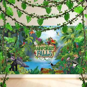 44 Pcs VBS Rainforest Falls 2026 Party Decorations Set with Rainforest Falls Backdrop Artificial Rattan Fake Vines Palm Leaves for VBS Sunday School Religious Tropical Jungle Forest Supplies 44 Pcs VBS Rainforest Falls 2026 Party Decorations Set with Rainforest Falls Backdrop Artificial Rattan Fake Vines Palm Leaves for VBS Sunday School Religious Tropical Jungle Forest Supplies