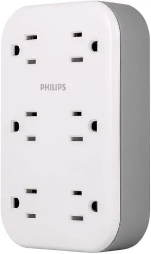 EZFit 6-Outlet Surge Protector Outlet Extender, Wall Tap, Grounded Widely Spaced Outlets, 900 Joules, for Home Office Dorm Essentials, White, SPP6602W/37 EZFit 6-Outlet Surge Protector Outlet Extender, Wall Tap, Grounded Widely Spaced Outlets, 900 Joules, for Home Office Dorm Essentials, White, SPP6602W/37