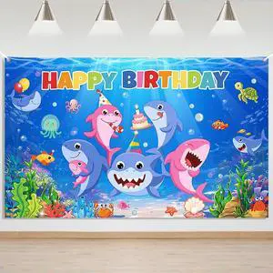 Shark Birthday Backdrop Decorations | Cartoon Shark Banner Background for Kids Birthday Decorations, Under The Sea Theme Party Supplies Shark Birthday Backdrop Decorations | Cartoon Shark Banner Background for Kids Birthday Decorations, Under The Sea Theme Party Supplies