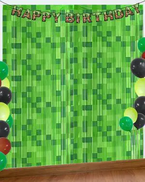 Green Pixel Miner Foil Fringe Curtains - 2 Pack 3.3x6.6ft Metallic Video Game Birthday Photo Booth Backdrop, Door Streamers for Gamer Party Decorations & Room Wall Decor Green Pixel Miner Foil Fringe Curtains - 2 Pack 3.3x6.6ft Metallic Video Game Birthday Photo Booth Backdrop, Door Streamers for Gamer Party Decorations & Room Wall Decor
