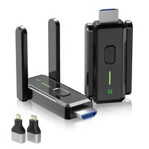Upgraded Wireless HDMI Transmitter and Receiver with Antenna | 492ft/150m, 2.4/5GHz Wireless Video, with 2 adapters, 4K Decoding 1080P, Plug & Play for Laptop, Camera, TV, Projector Upgraded Wireless HDMI Transmitter and Receiver with Antenna | 492ft/150m, 2.4/5GHz Wireless Video, with 2 adapters, 4K Decoding 1080P, Plug & Play for Laptop, Camera, TV, Projector