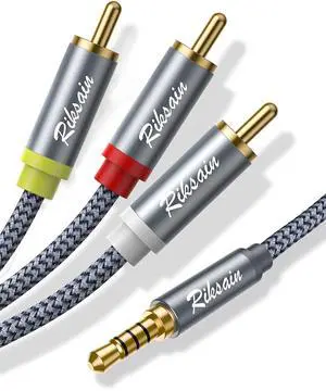 3.5mm to 3 RCA Audio Video Cable, 6.6FT/2M 3.5mm to 3-Male RCA Adapter Stereo AUX Cord AV Cable for MP3, Camcorders, Tablet, Speaker, Home Theater, DVD Player & More (Grey) 3.5mm to 3 RCA Audio Video Cable, 6.6FT/2M 3.5mm to 3-Male RCA Adapter Stereo AUX Cord AV Cable for MP3, Camcorders, Tablet, Speaker, Home Theater, DVD Player & More (Grey)