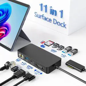 Surface Docking Station with Power Adapter, 11-in-1 Surface Dock, Dual Monitor 4K HDMI & VGA, Ethernet, USB Hub, SD/TF Card Reader for Surface Pro/Laptop/Book (HDMI + VGA) Surface Docking Station with Power Adapter, 11-in-1 Surface Dock, Dual Monitor 4K HDMI & VGA, Ethernet, USB Hub, SD/TF Card Reader for Surface Pro/Laptop/Book (HDMI + VGA)