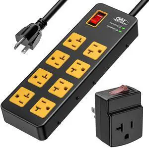 20 Amp Heavy Duty Power Strip with 1960J Surge Protector, ETL Listed | 8-Outlet 12AWG 6FT Cord, True 20A Internal Wiring, Includes 5-15P to 5-20R Adapter, Wall Mount for Garage Kitchen Industrial 20 Amp Heavy Duty Power Strip with 1960J Surge Protector, ETL Listed | 8-Outlet 12AWG 6FT Cord, True 20A Internal Wiring, Includes 5-15P to 5-20R Adapter, Wall Mount for Garage Kitchen Industrial
