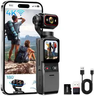 4K Vlogging Camera WiFi, 6-Axis Stabilization Handheld POV Camera with 32GB | Pocket Camera with 180° Rotating Lens, Touchscreen, Personal Body Camera for Travel, Vlog, Selfies, Sports & Daily 4K Vlogging Camera WiFi, 6-Axis Stabilization Handheld POV Camera with 32GB | Pocket Camera with 180° Rotating Lens, Touchscreen, Personal Body Camera for Travel, Vlog, Selfies, Sports & Daily