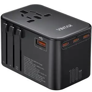 Universal Travel Adapter 100W GaN, 5-in-1 with 3USB-C & 1USB-A | Fast Charging for Laptops/Tablets/Phones, All-in-One Plug Adapter, International Power Adapter for EU/UK/US/AU Universal Travel Adapter 100W GaN, 5-in-1 with 3USB-C & 1USB-A | Fast Charging for Laptops/Tablets/Phones, All-in-One Plug Adapter, International Power Adapter for EU/UK/US/AU