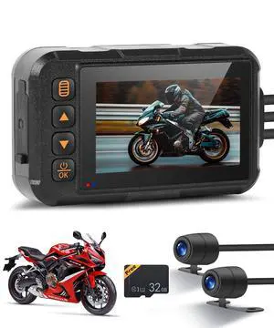 Dual Channel Dash Cam for Motorcycle, 3" HD IPS Screen, 720P Front and 480P Rear, Parking Monitoring, G-Sensor, Motion Sensing, Loop Recording, IP67 & HDR, for All Motorcycles Dual Channel Dash Cam for Motorcycle, 3" HD IPS Screen, 720P Front and 480P Rear, Parking Monitoring, G-Sensor, Motion Sensing, Loop Recording, IP67 & HDR, for All Motorcycles