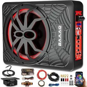 Powered Underseat Subwoofer Amp RGB, fits Car/Truck, 10" 1200W | Slim powered sub and amp combo for car or truck. Adjustable bass boost, gain & low pass. Beat-synced RGB lighting Powered Underseat Subwoofer Amp RGB, fits Car/Truck, 10" 1200W | Slim powered sub and amp combo for car or truck. Adjustable bass boost, gain & low pass. Beat-synced RGB lighting