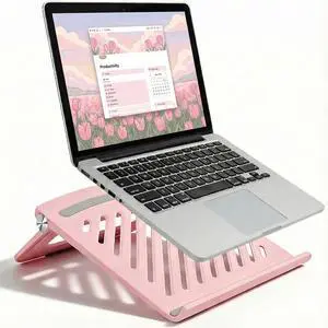 Cute Pink Laptop Stand for Desk - Adjustable Foldable Laptop Riser, Fun White Elephant for Women Coworkers, Ventilated & Sturdy with Anti-Slip Pads for MacBook, Home, Office Cute Pink Laptop Stand for Desk - Adjustable Foldable Laptop Riser, Fun White Elephant for Women Coworkers, Ventilated & Sturdy with Anti-Slip Pads for MacBook, Home, Office
