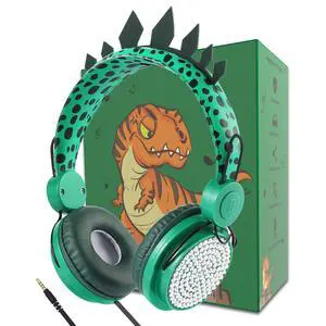 Kids Headphones,Dinosaurs Wired Headsets for Boys&Girls,Built-in Mic&On/Over Ear HD Stereo for Online Study/School/Tablet with Nylon Cable (Green) Kids Headphones,Dinosaurs Wired Headsets for Boys&Girls,Built-in Mic&On/Over Ear HD Stereo for Online Study/School/Tablet with Nylon Cable (Green)