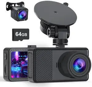 Dash Cam Front and Rear, 2.5K+1080P Dual Dash Camera for Cars, 2 Display Mini Car Camera, G-Sensor Dashcam, Night Vision, 24H Parking Mode, Loop Recording, 170°Wide Angle, 64GB Card Included Dash Cam Front and Rear, 2.5K+1080P Dual Dash Camera for Cars, 2 Display Mini Car Camera, G-Sensor Dashcam, Night Vision, 24H Parking Mode, Loop Recording, 170°Wide Angle, 64GB Card Included