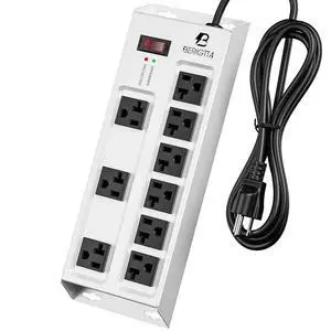 Magnetic Heavy Duty 20A Power Strip with Surge Protector, 9-Outlet Metal Junction Box with 6FT 12/3 Gauge Cord, for Garage, Workshop & Appliance (Silver) Magnetic Heavy Duty 20A Power Strip with Surge Protector, 9-Outlet Metal Junction Box with 6FT 12/3 Gauge Cord, for Garage, Workshop & Appliance (Silver)