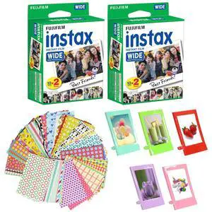 Instax Wide Instant Film 2 Pack, 40 Sheets + 5 Plastic Desk Frames + Decor Film Boder Frames Instax Wide Instant Film 2 Pack, 40 Sheets + 5 Plastic Desk Frames + Decor Film Boder Frames