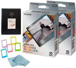 INSTAX Wide Brushed Metallics Instant Film Bundle 20 Exposures + Album, Photo Frames & BluebirdSales Cleaning Cloth INSTAX Wide Brushed Metallics Instant Film Bundle 20 Exposures + Album, Photo Frames & BluebirdSales Cleaning Cloth