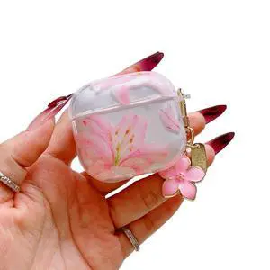 Compatible for AirPods 4 Case Soft TPU with Cleaner Kit Cute Flowers Aesthetic Design Printed Lily Flower Shockproof Keychain Cover for Girls Woman-Pink Compatible for AirPods 4 Case Soft TPU with Cleaner Kit Cute Flowers Aesthetic Design Printed Lily Flower Shockproof Keychain Cover for Girls Woman-Pink