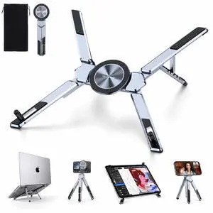 4-in-1 Adjustable Laptop Stand for desk with Magnetic Phone Holder & Camera Tripod, Foldable Aluminum Stand for Laptop, Tablet, Camera, Portable Ergonomic Desk Setup for Travel & Remote Work(Gun Gray) 4-in-1 Adjustable Laptop Stand for desk with Magnetic Phone Holder & Camera Tripod, Foldable Aluminum Stand for Laptop, Tablet, Camera, Portable Ergonomic Desk Setup for Travel & Remote Work(Gun Gray)