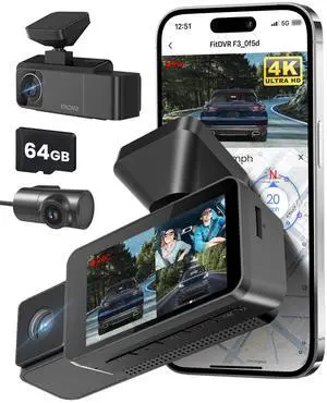 4K 3 Channel Dash Cam, 2160P+1080P+1080P Front and Rear Inside Car Camera with 64GB Card, WiFi Built-in GPS, 3 IPS Screen, IR Night Vision, G Sensor, WDR(F3) 4K 3 Channel Dash Cam, 2160P+1080P+1080P Front and Rear Inside Car Camera with 64GB Card, WiFi Built-in GPS, 3 IPS Screen, IR Night Vision, G Sensor, WDR(F3)
