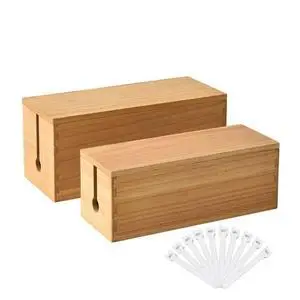 Wooden Cable Management Box Set of 2, Cord Organizer, Natural | Large and Small Solid Wood Boxes with Removable Lids for Power Strips, Chargers, Routers, and Desks Home Office Wooden Cable Management Box Set of 2, Cord Organizer, Natural | Large and Small Solid Wood Boxes with Removable Lids for Power Strips, Chargers, Routers, and Desks Home Office