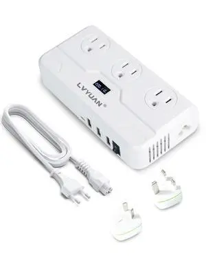 220V to 110V Voltage Converter with LCD Display, Universal Travel Adapter with UK/EU/AU Power Plug Adapter, Step Down Transformer for Hair Straightener Curling Iron CPAP (White) 220V to 110V Voltage Converter with LCD Display, Universal Travel Adapter with UK/EU/AU Power Plug Adapter, Step Down Transformer for Hair Straightener Curling Iron CPAP (White)