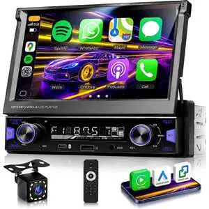 7 inch Single Din Touch Screen Car Stereo Flip Out Wireless CarPlay Android Auto, 1 Din Car Radio with Bluetooth with RDS AM FM Radio Car Audio Receiver Mirror Link,Type-C/USB/AUX+ Backup Cam 7 inch Single Din Touch Screen Car Stereo Flip Out Wireless CarPlay Android Auto, 1 Din Car Radio with Bluetooth with RDS AM FM Radio Car Audio Receiver Mirror Link,Type-C/USB/AUX+ Backup Cam