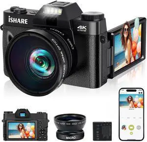4K Digital Camera for Photography 48MP, WiFi 180° Flip Screen | Anti-shake, 16X zoom, Wide-angle and Macro lens, Rechargeable battery, for YouTube vlogging, Travel, Teens, Beginners 4K Digital Camera for Photography 48MP, WiFi 180° Flip Screen | Anti-shake, 16X zoom, Wide-angle and Macro lens, Rechargeable battery, for YouTube vlogging, Travel, Teens, Beginners