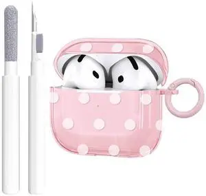 for Airpods 4 Case Clear,Cute White Polka Dot Pattern for Airpods 4th Generation Case Cover,Aesthetics Retro Design Shockproof Protective Soft TPU with Coloful Keychain for Women Girls-Pink for Airpods 4 Case Clear,Cute White Polka Dot Pattern for Airpods 4th Generation Case Cover,Aesthetics Retro Design Shockproof Protective Soft TPU with Coloful Keychain for Women Girls-Pink