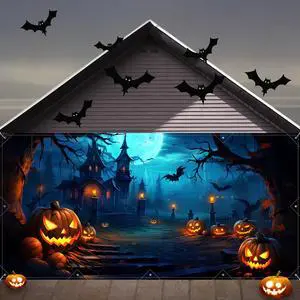 Halloween Decorations Garage Door Cover, Large Hanging Backdrop Door Cover Halloween Garage Wall Decorations for Outdoor Home Yard Garage Door Decorations Party Photo Backgrounds (7X16Ft) Halloween Decorations Garage Door Cover, Large Hanging Backdrop Door Cover Halloween Garage Wall Decorations for Outdoor Home Yard Garage Door Decorations Party Photo Backgrounds (7X16Ft)