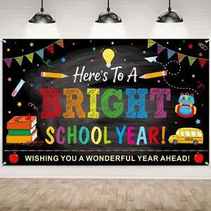 Back to School Backdrops,Here's to A Bright School Year Banner Sign Polyester Photography Background for First Day of School Classroom Decorations,73x44 InchBlack Back to School Backdrops,Here's to A Bright School Year Banner Sign Polyester Photography Background for First Day of School Classroom Decorations,73x44 InchBlack