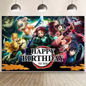 Demon Birthday Party Decorations, 5x3ft Happy Birthday Back Drop Banner Theme Backdrop Banner for Slayer Party Decorations Indoor Outdoor Demon Birthday Party Decorations, 5x3ft Happy Birthday Back Drop Banner Theme Backdrop Banner for Slayer Party Decorations Indoor Outdoor