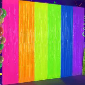 2 Pack Glow in The Dark Tinsel Curtains, Neon Party Decorations 3.3 x 6.6 Ft Blacklight Reactive Fluorescent Party Backdrop for Birthday Wedding, Neon Party, Glow Party Decorations Supplies 2 Pack Glow in The Dark Tinsel Curtains, Neon Party Decorations 3.3 x 6.6 Ft Blacklight Reactive Fluorescent Party Backdrop for Birthday Wedding, Neon Party, Glow Party Decorations Supplies