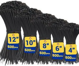 2500PCS Zip Ties Assorted Sizes (4/6/8/10/12 Inch) 500PCS Each Black Self-Locking Nylon Cable Ties Multipurpose Wire Ties for Home, Office, Garden, Workshop Indoor/Outdoor Use 2500PCS Zip Ties Assorted Sizes (4/6/8/10/12 Inch) 500PCS Each Black Self-Locking Nylon Cable Ties Multipurpose Wire Ties for Home, Office, Garden, Workshop Indoor/Outdoor Use